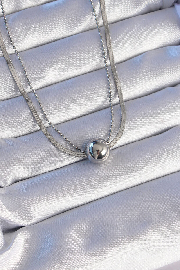 Stylish 316L Steel Double Chain Silver Color Ball Chain Italian Model Necklaceteachers Mothers Valentine's Day