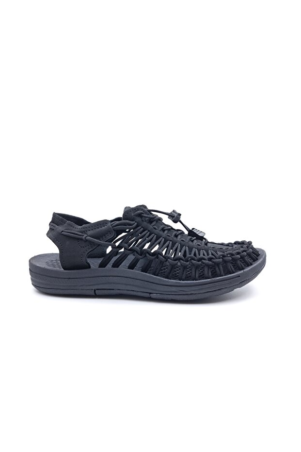 Knitted Rope Detailed Casual and Beach Black Men's Sports Sandals