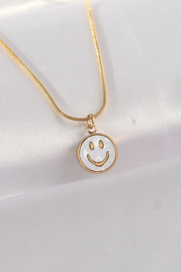 Stylish 316L Steel Chain Gold Color Marble Pattern Minimal Smile Necklaceteachers Mothers Valentine's Day