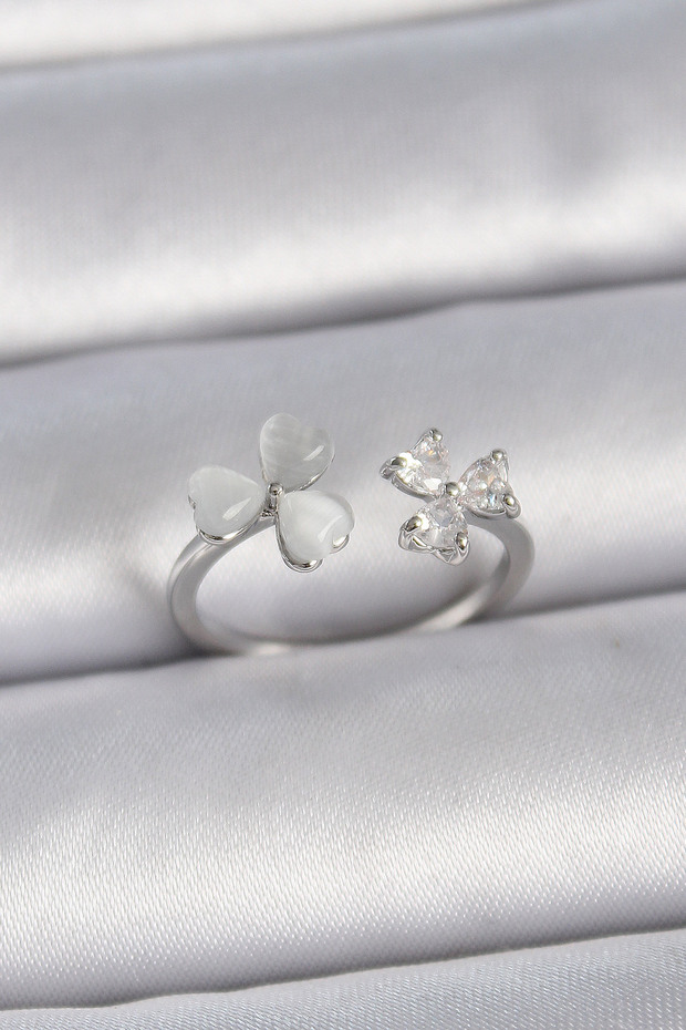 Stylish Brass Silver Color Adjustable Zircon Stone White Enamel Heart Model Women's Ring Teachers Annel