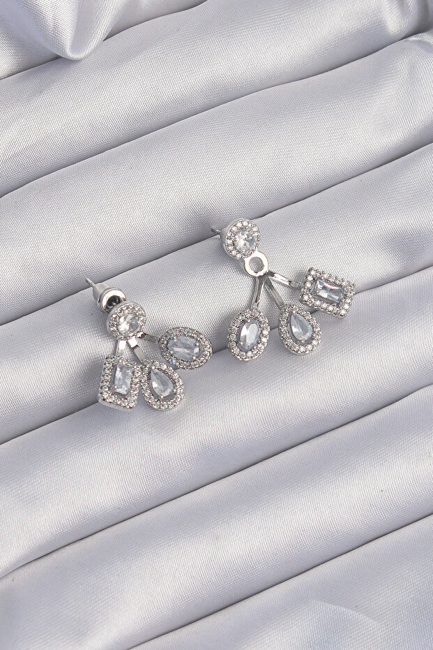 Stylish Brass Silver Color Zircon Stone Geometric Model Earrings Teachers Mothers Valentine's Day Gift