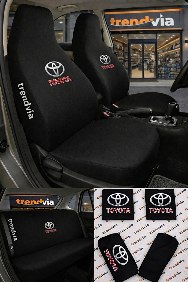 Toyota Logo Car Seat Cover Front Rear Set – Combed Cotton Lycra Universal Seat Protector Service Cover