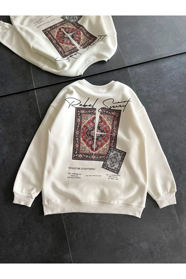Printed Women's Casual Style White Crew Neck Sweatshirt