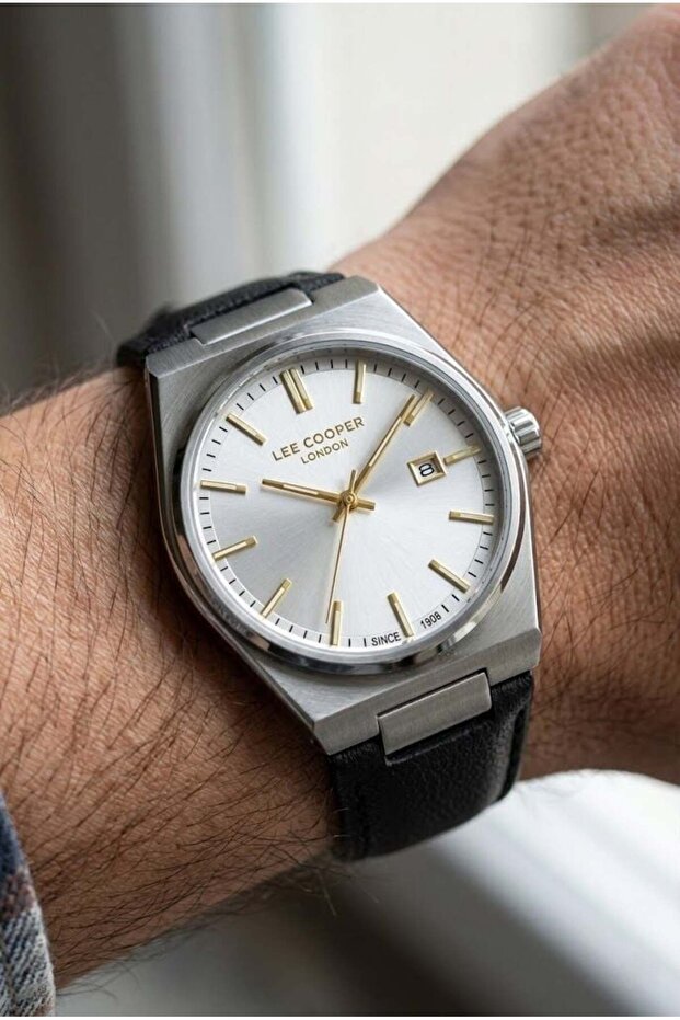 Vintage Design Men's Wristwatch | 39mm Steel Case, Black Leather Strap, Gray Dial