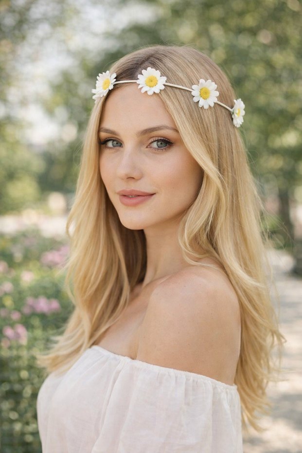 Daisy Flower Hair Hoop Accessory - Floral Hairpin Crown Outdoor Shooting Show