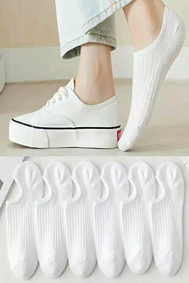 6 Pairs of Women's White Stylish Striped Comfortable Sneaker Socks
