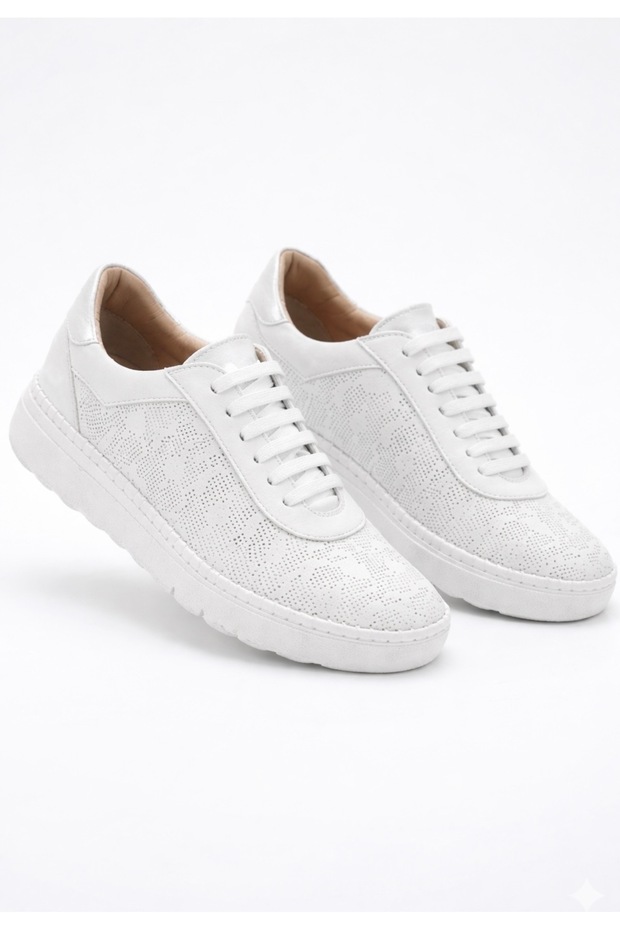 Castle 12506 Women's White Genuine Leather Orthopedic Rubber Laced Casual Sneaker Shoes