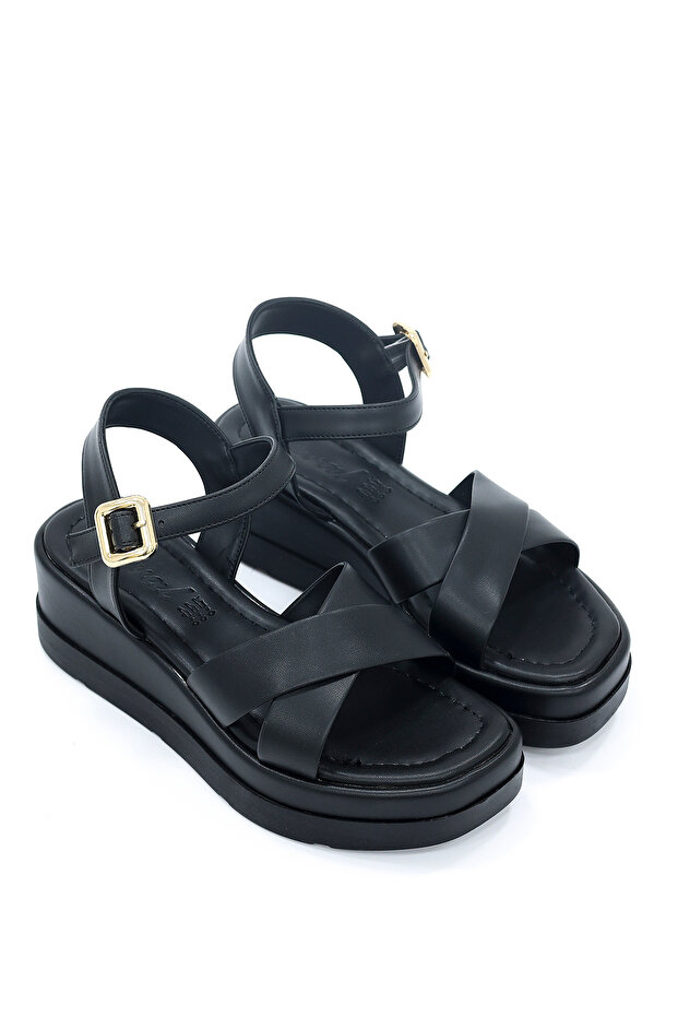 Nvl 402 Cross-Strapped Adjustable Wedge Heeled Sandals