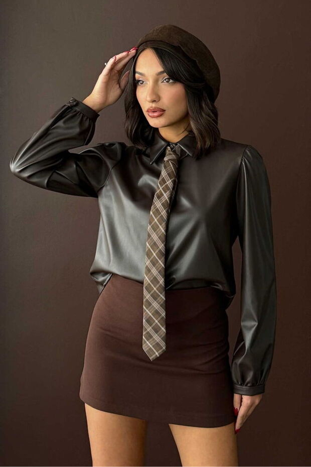 Faux Leather Shirt - Plum | F2044