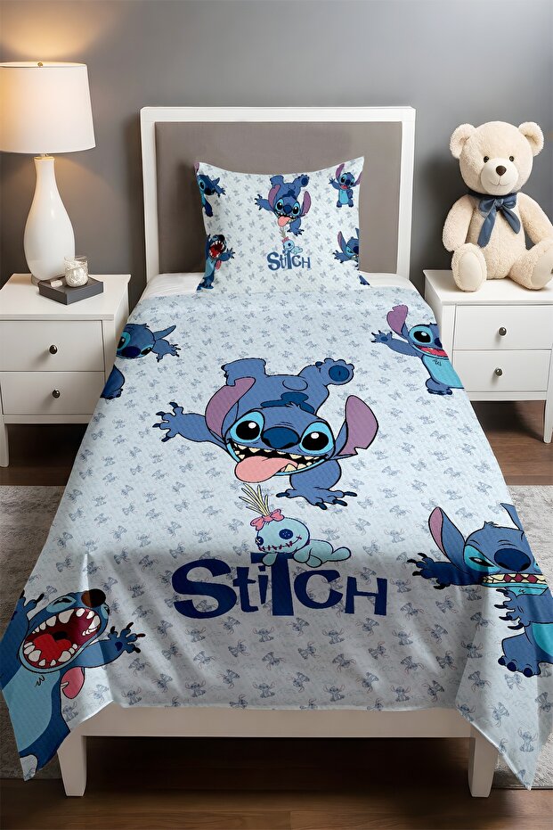 Blue Mischievous Patterned Single Baby Kids Pique Set