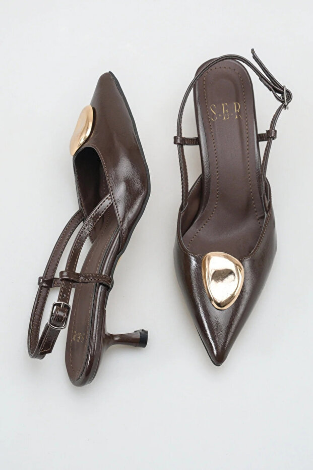 Women's Heeled Shoes - 5 cm Thin Heel Pointed Toe Open Back Stiletto Shoes Brown Yanki