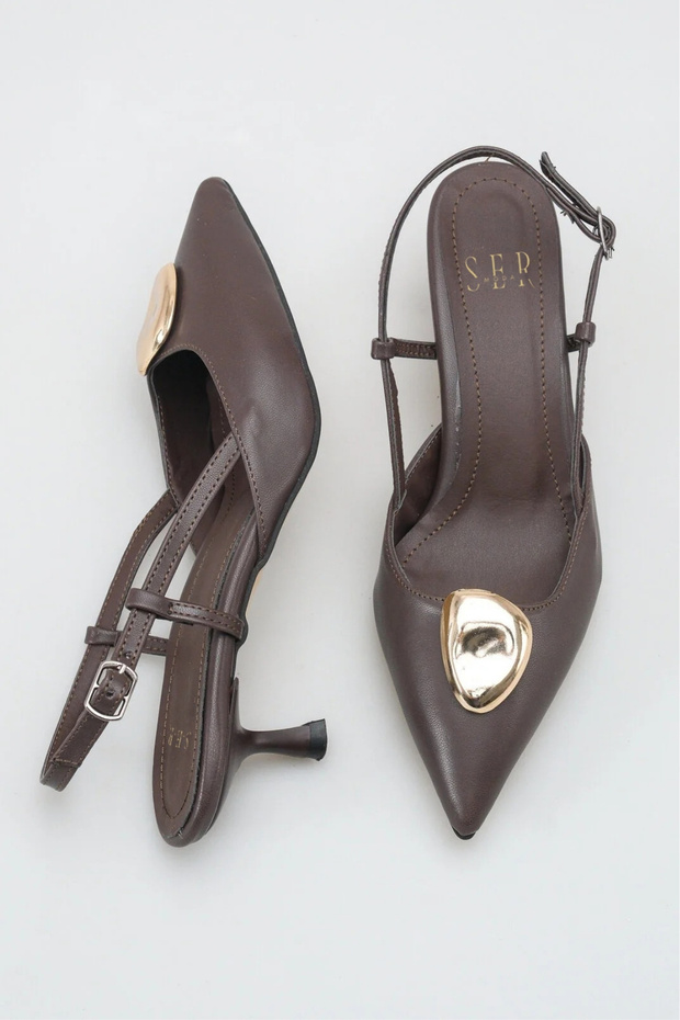 Heeled Women's Shoes - 5 cm Thin Heel Pointed Toe Open Back Stiletto Shoes Brown