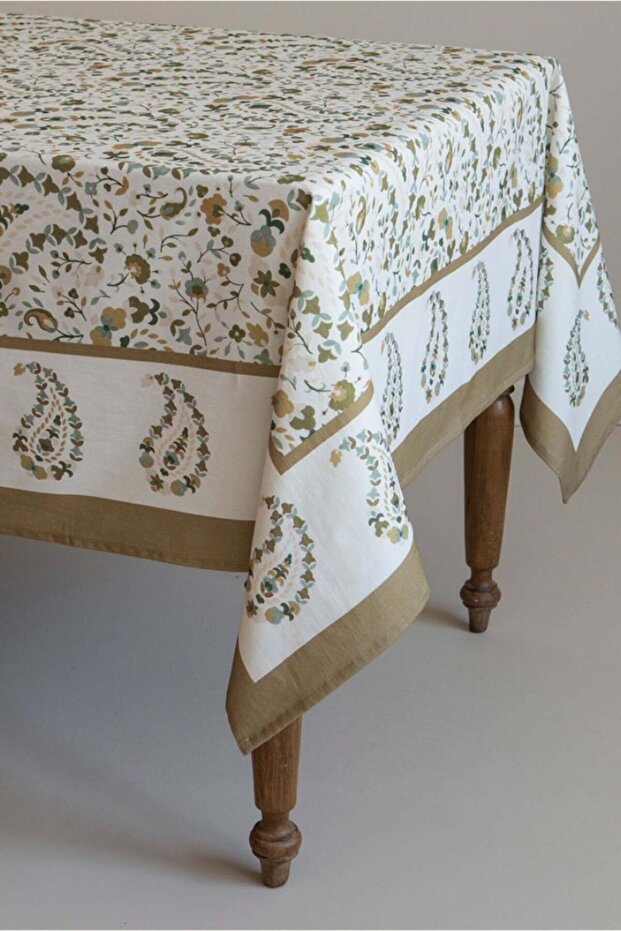 Beige Border Paisley Cotton Tablecloth-Msor013