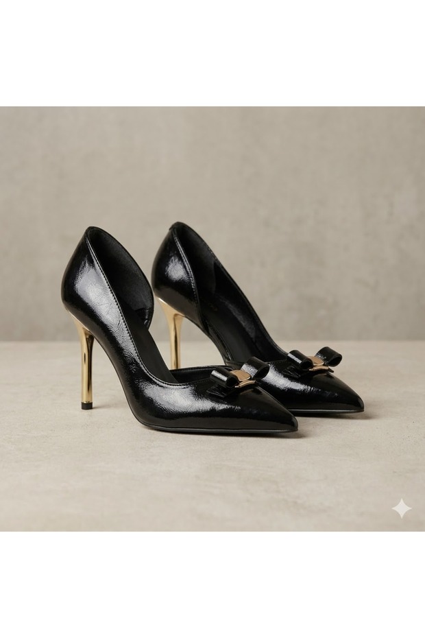 (Cico) Women's Heeled Shoes with Bowtie Detail Black