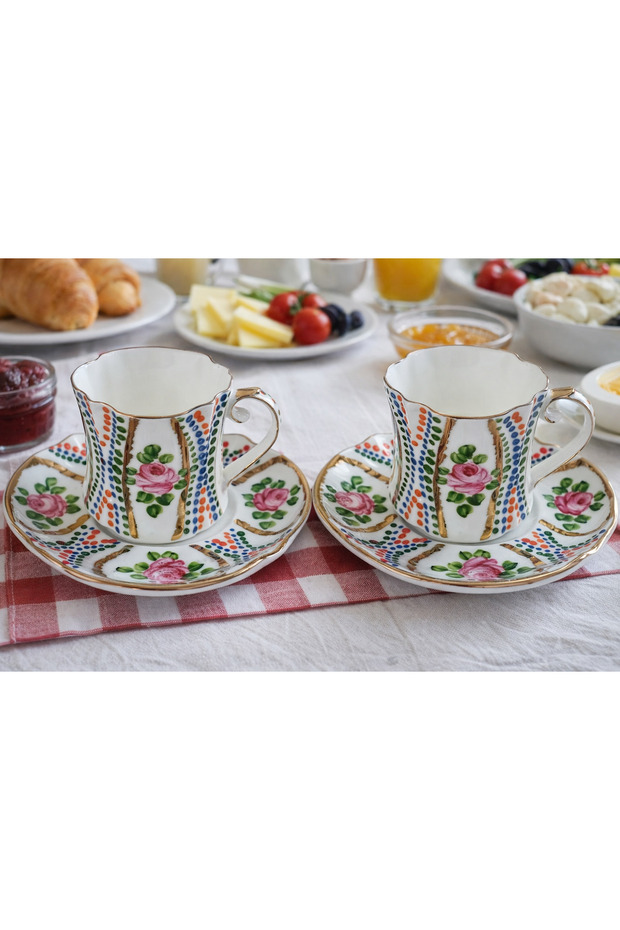 Ethnic Porcelain Hand-Painted Double Coffee Cup Set