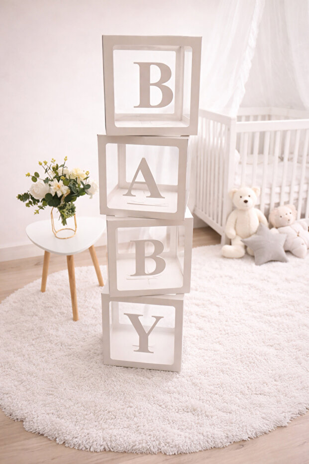 Transparent White Box 25 cm Baby Shower Birthday Party Decoration Cube Box Baby Set