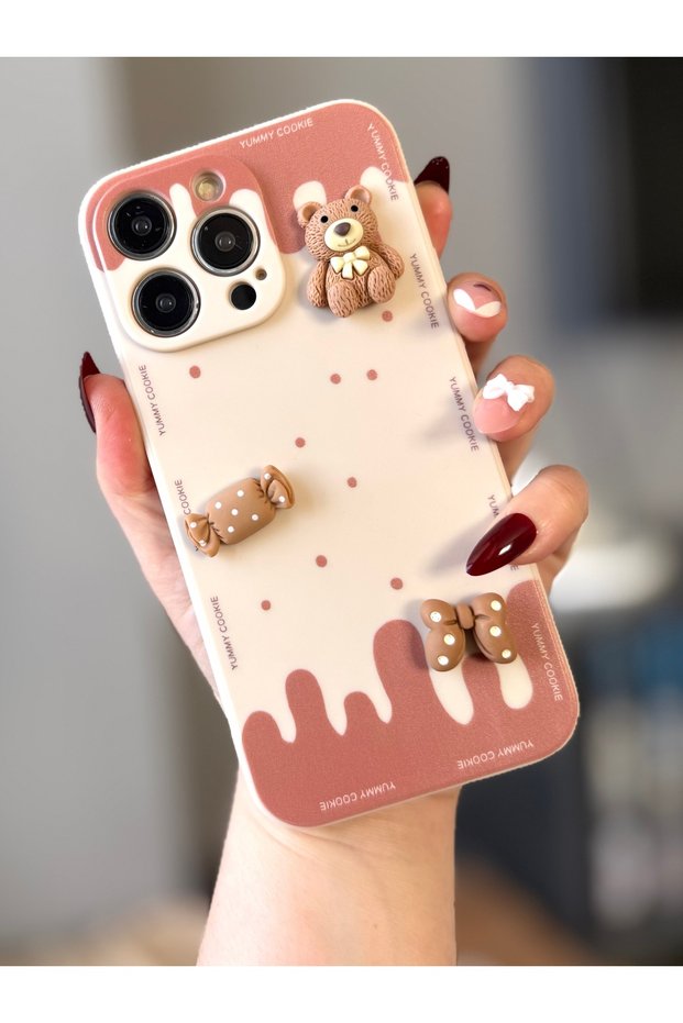 iPhone 14 Pro Max 3D Decorated Patterned Cream Color Case
