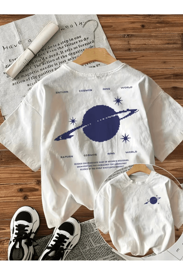 Blue saturn design printed premium oversize t-shirt