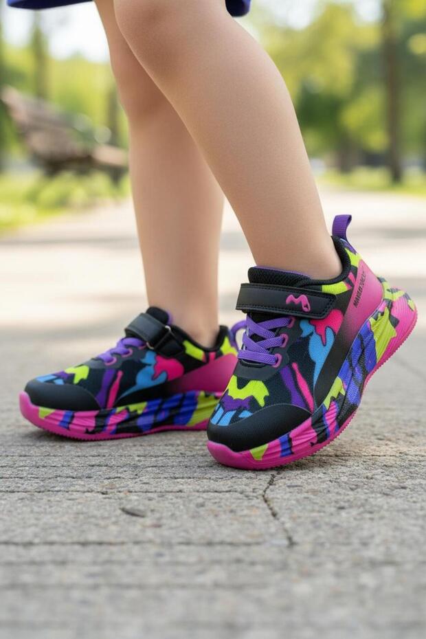 332 Orthopedic Girls' Black/Fuchsia Comfortable Sneaker