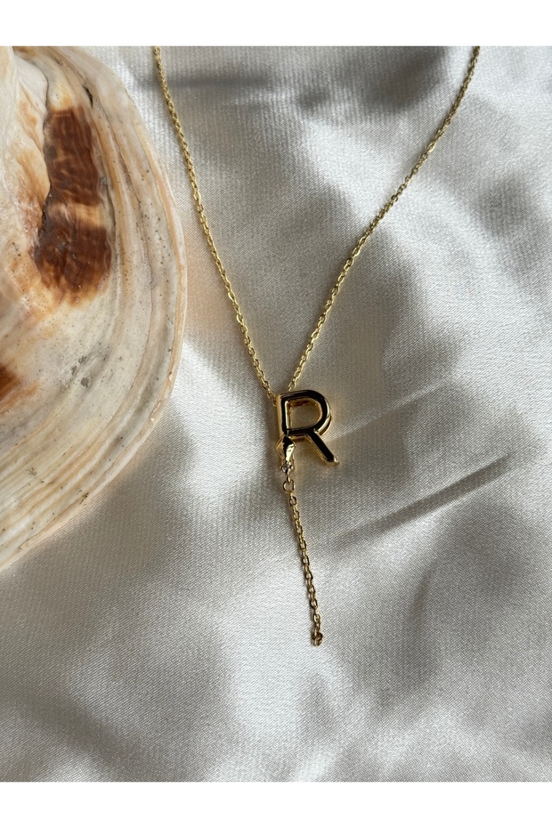 Stainless Steel Gold R Letter Low-Cut Necklace