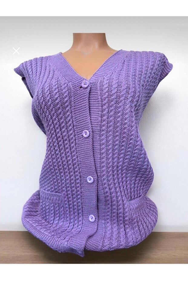 Thick Knitted Short Sleeve Knitwear Mother's Vest with Pockets