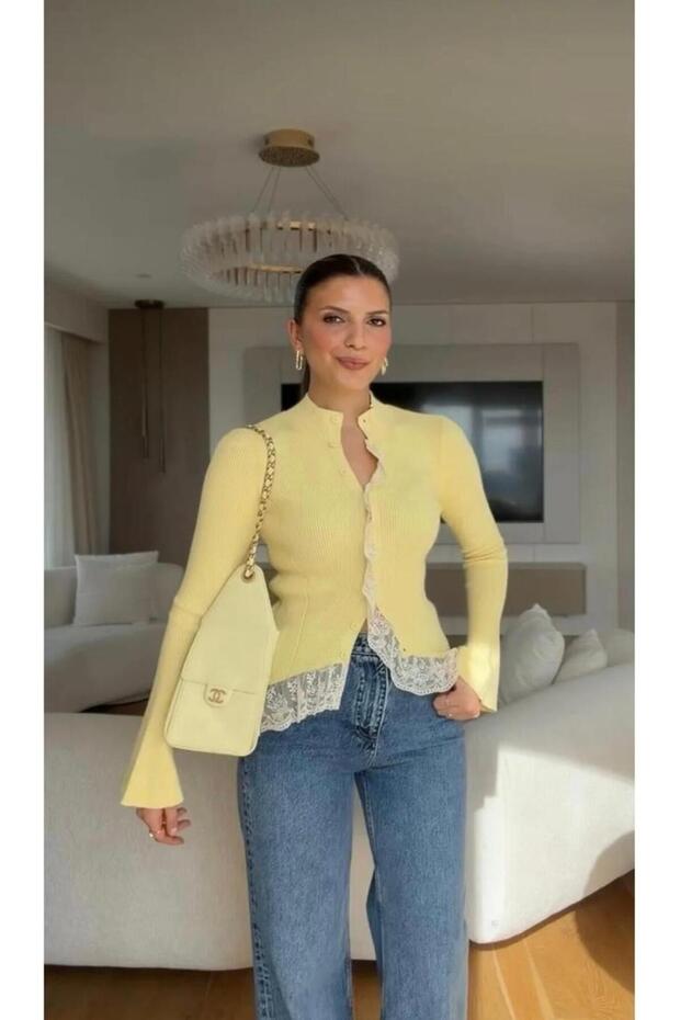 Women's Lace Detailed Buttoned Knitwear Cardigan