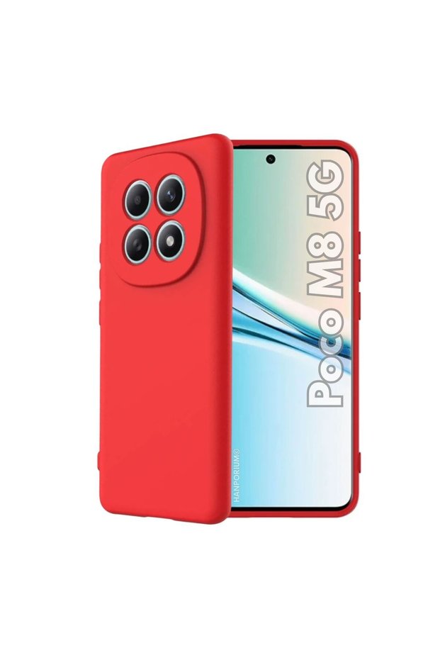 Poco M8 5g Compatible Silicone Case - Pastel Color Tone Flexible Cover with Camera Protection - Red