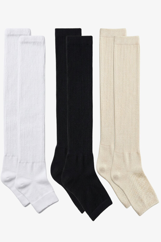 3 Pairs of Fingerless, Thin Ribbed, Above-Knee Cotton Blend Leggings