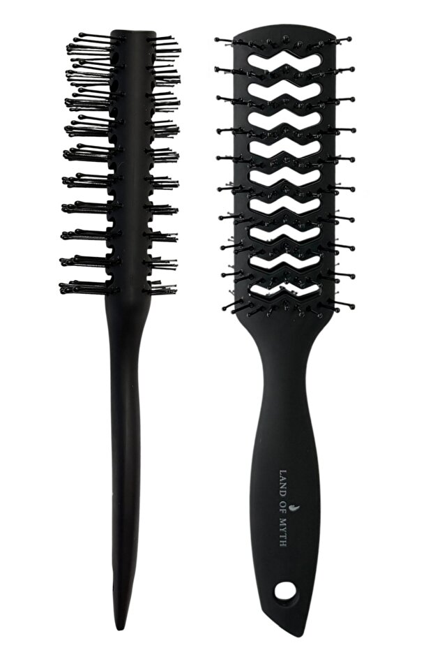 Lom1218 Double Sided Skeleton Brush Hair Styling Wet-Dry Opening and Quick Drying Brush -Black