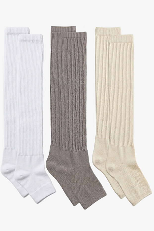 3 Pairs of Fingerless, Thin Ribbed, Above-Knee Cotton Blend Leggings