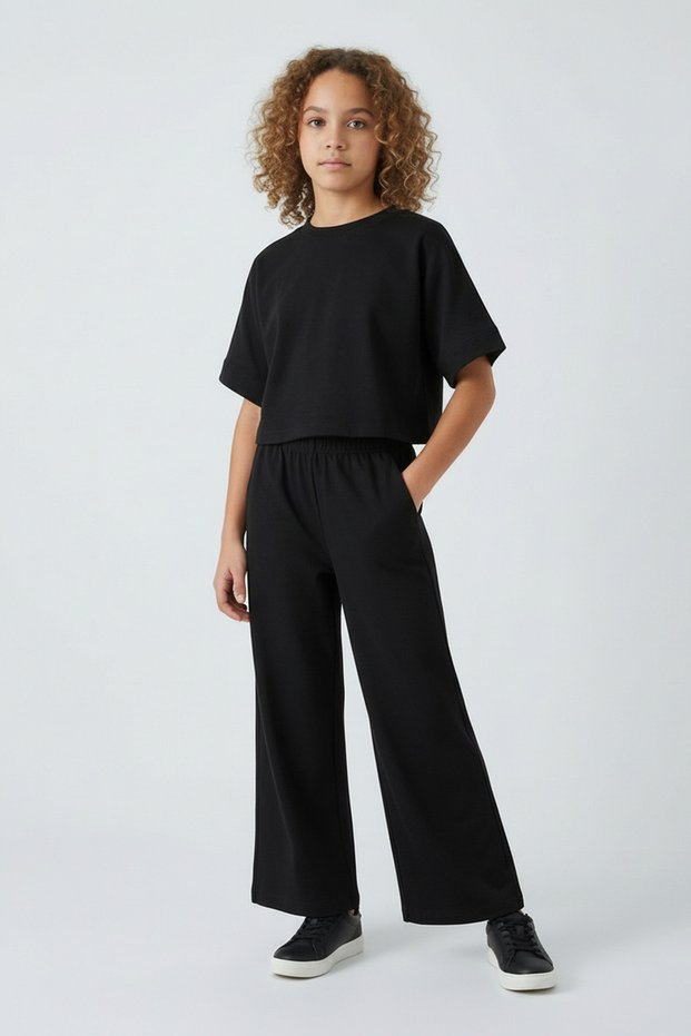 Lumy Combed Cotton Girls' Wide-Leg Summer Trousers