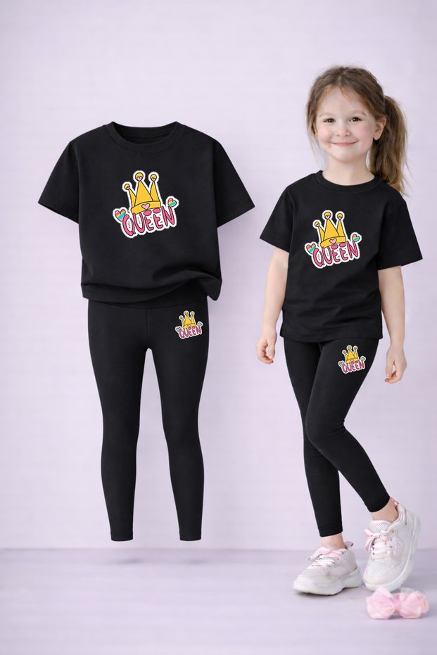 Girl's T-Shirt Leggings Set 100% Cotton Flexible Comfortable Casual Sports Mommy and Daughter Combination
