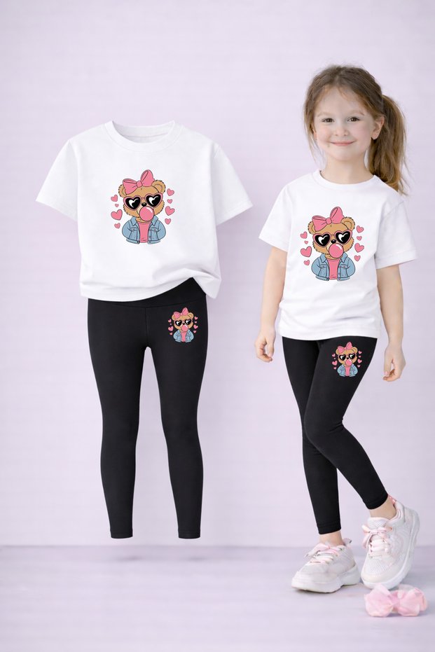 Girl's T-Shirt Leggings Set 100% Cotton Flexible Comfortable Casual Sports Mommy and Daughter Combination