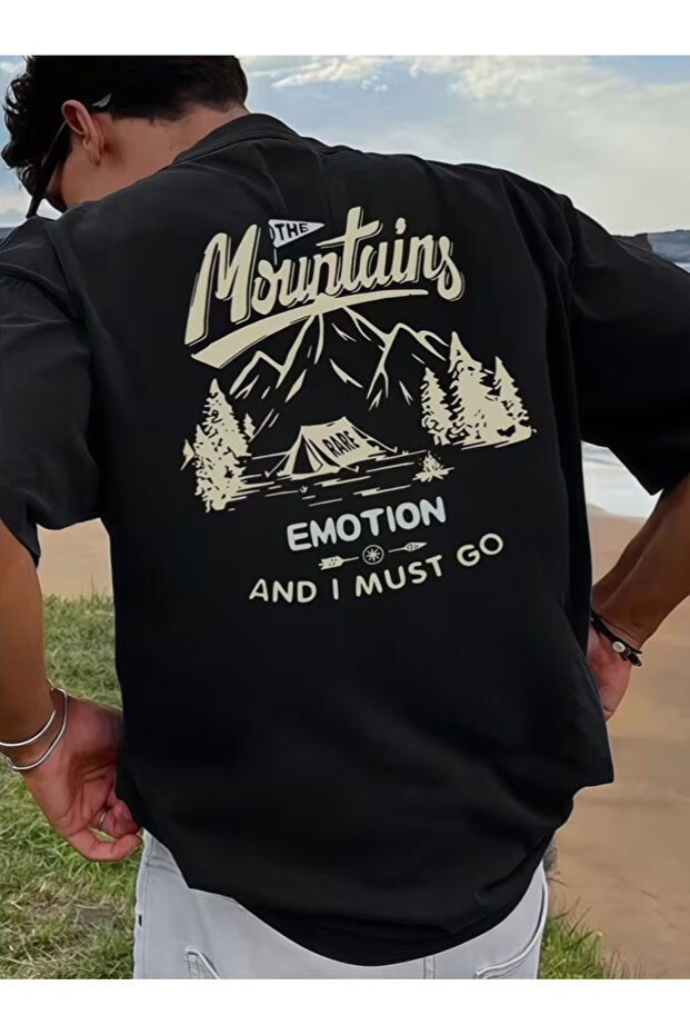 Mauntuins Nature Printed Crew Neck Black Unisex Short Sleeve Tshirt