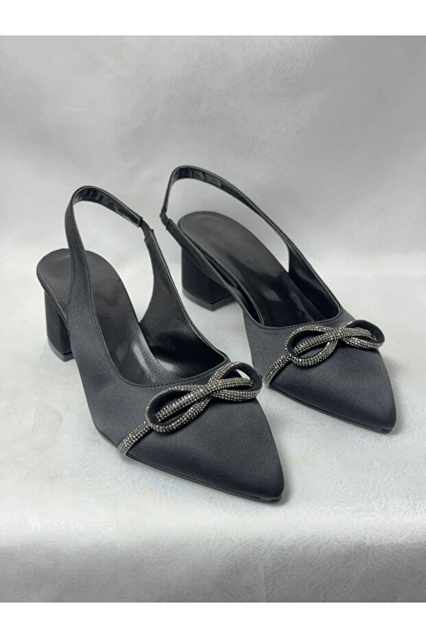 Ll2712 large size satin material stone decorated butterfly bow detail high heel shoe