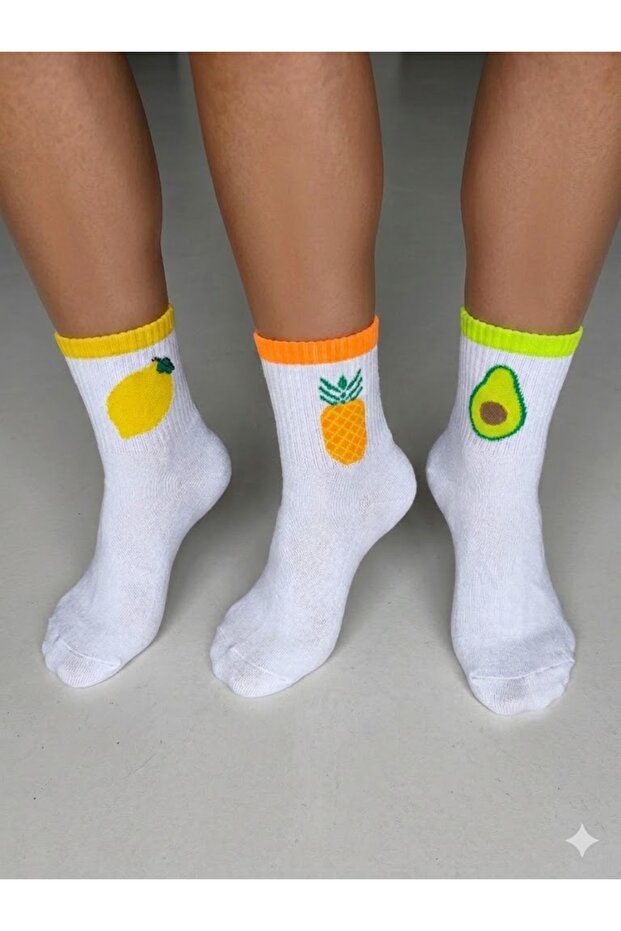 Fruit Garden Embroidered Fruit Figured Cotton Tennis College Socks Lemon Pineapple Avocado 6-Pack