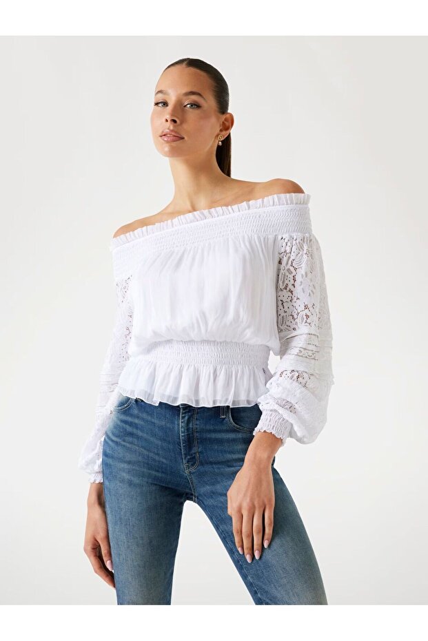 Silk-blend off-shoulder top