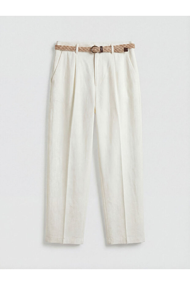 Lcw Visionecru Belted Carrot Cut Pleated Women's Trousers