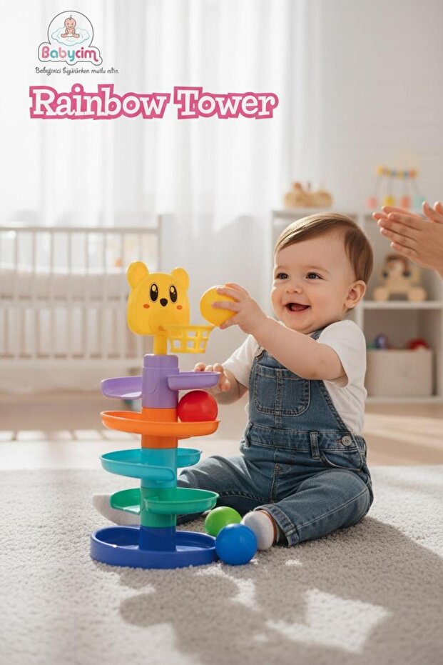 Rainbow Tower - 5-Tier Basketball Hoop with Teddy Bear (+10 Months)