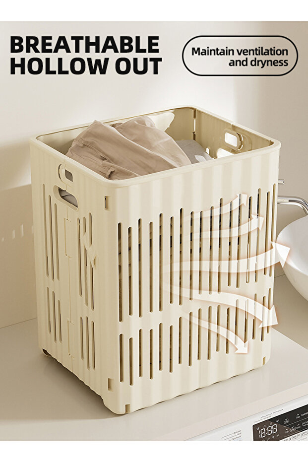 Laundry Baskets Foldable Laundry Hamper with Wheels Collapsible Plastic - 2