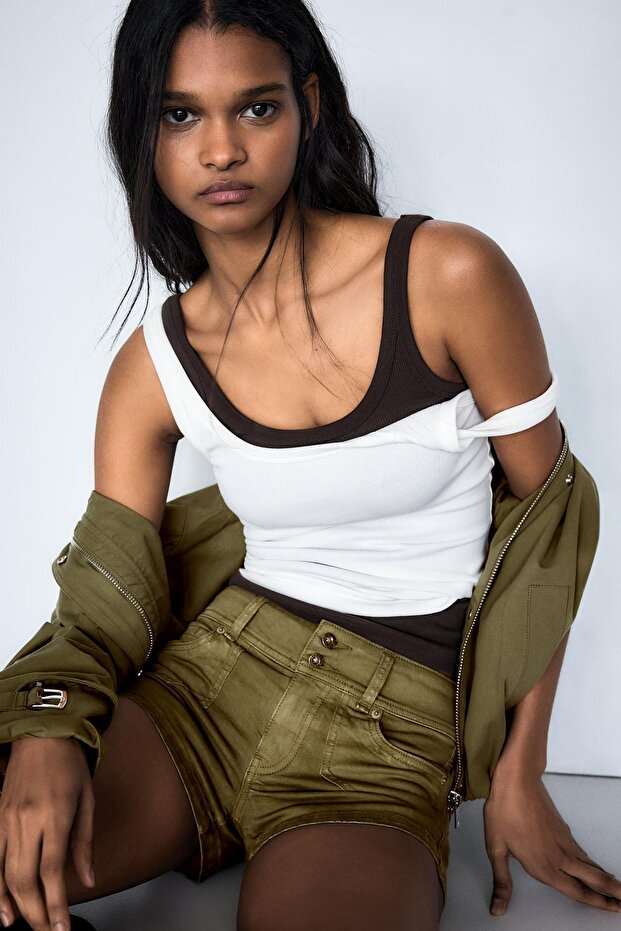 Denim mini şort - 5