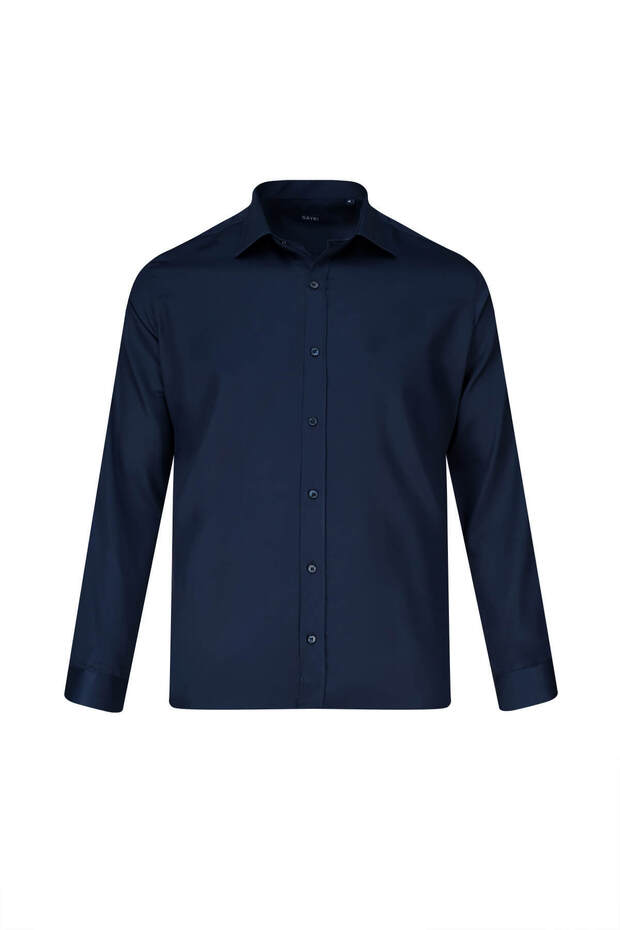Navy Blue Classic Fit Slim Collar 100% Cotton Long Sleeve Satin Shirt