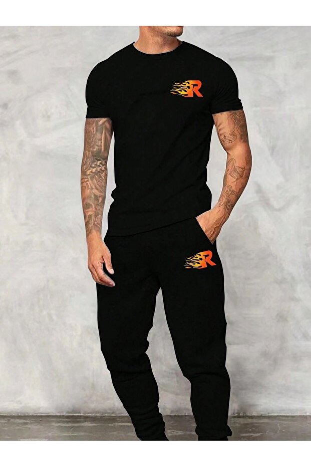 Unisex Printed Tracksuit Set - Jogger Sweatpants Crew Neck T-shirt
