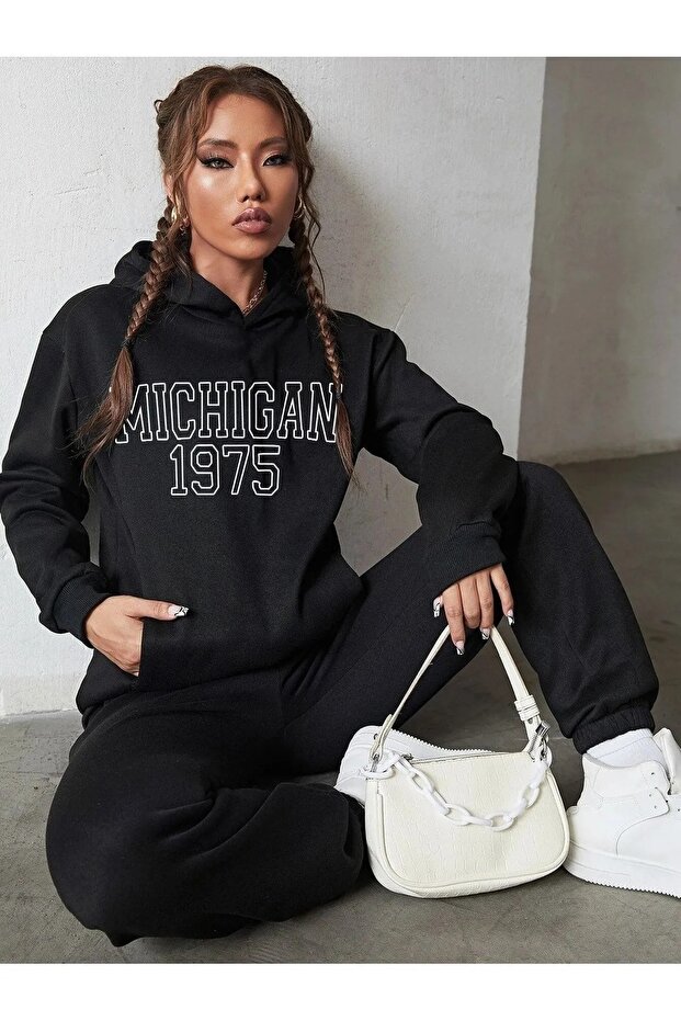 Unisex Printed Tracksuit Set - Hooded Sweatshirt Jogger Sweatpants