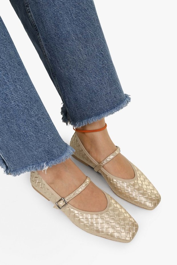 Women's Cheeky Gold Skin Knitted Look Ballerinas