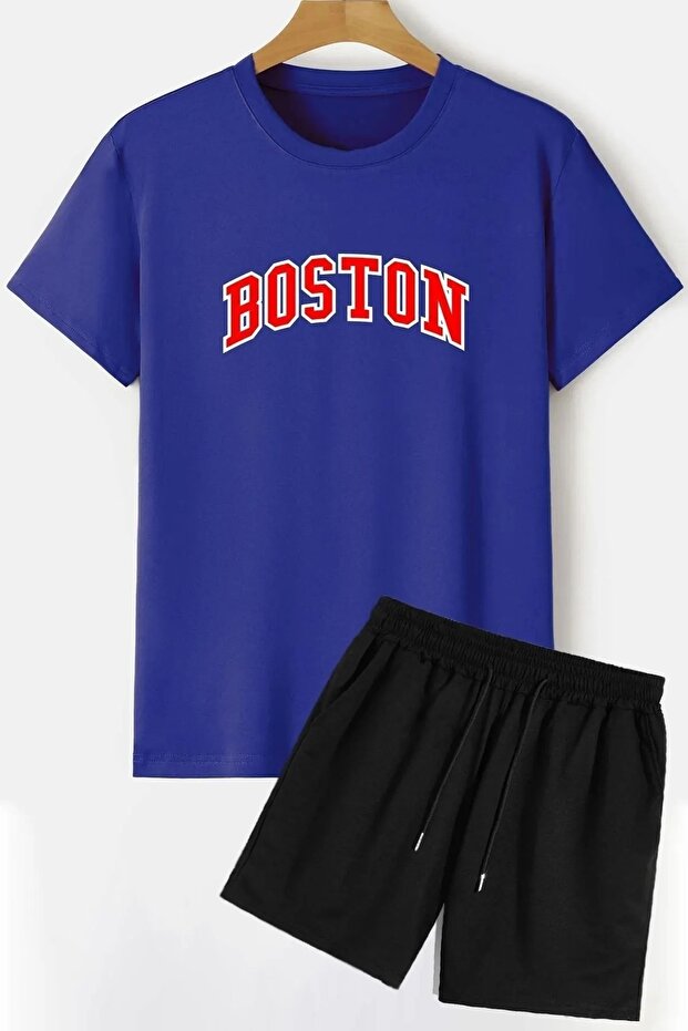 Boston Printed Tracksuit Set - T-Shirt Shorts Set