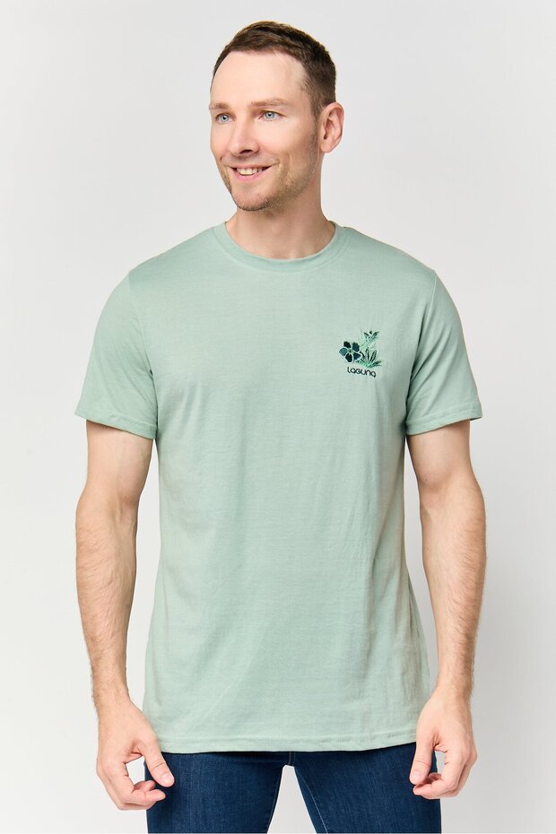 Men Crew Neck Embroidered Short Sleeve T-Shirt, Mint Green