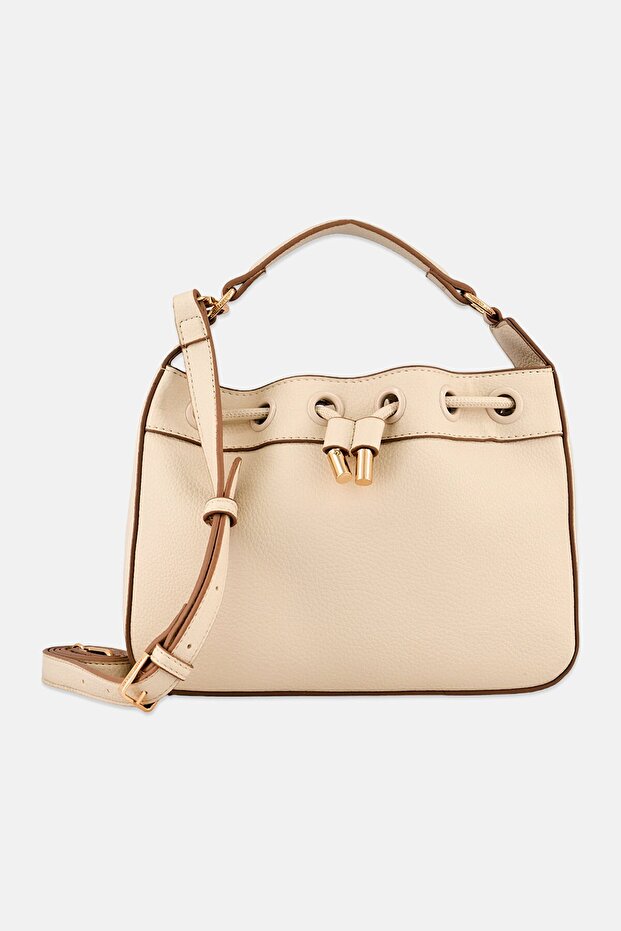 Women Brand Logo Hand Bag, Cream
