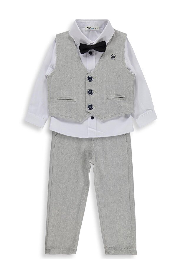 3-Piece Linen Set with Vest for 2-5 Years Old - Gray