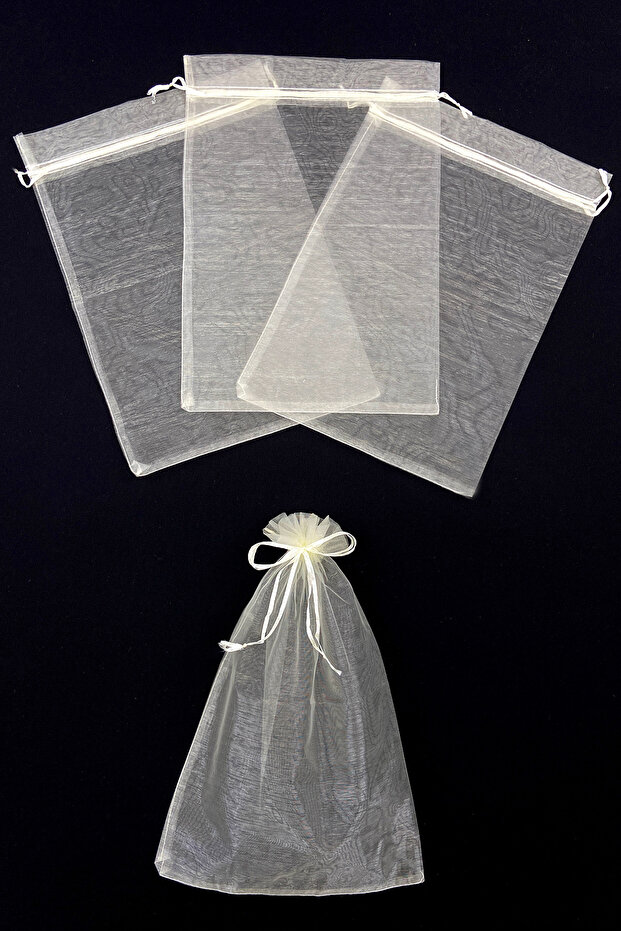 Cream Transparent Tulle Pouch, 50 Pieces Size 24X34Cm, Bridal Towel, Slipper, Prayer Mat, Bundle, Dowry Gift Pouch